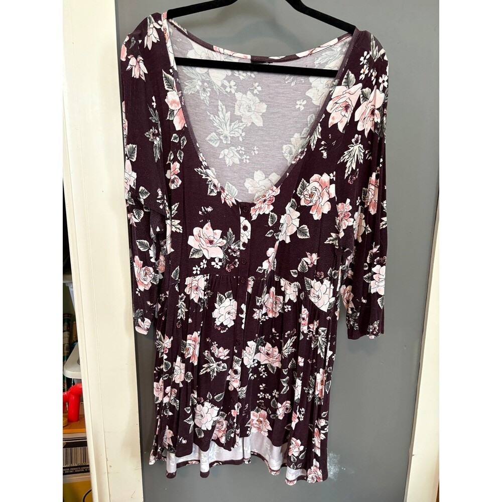 Torrid size 2 super soft purple floral babydoll shirt top